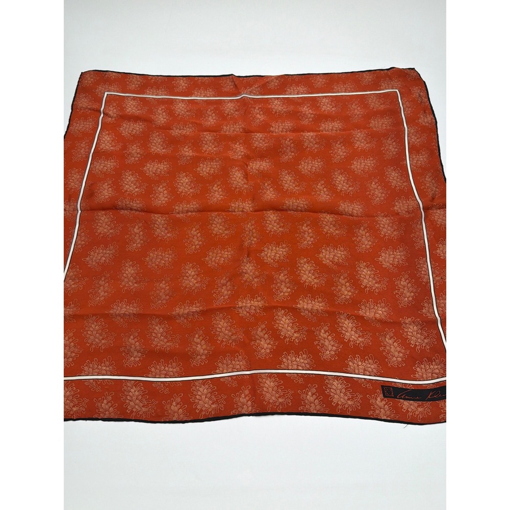 Anne Klein Vintage Silk Square Scarf Burnt Orange Botanical Floral Print 25x24.5